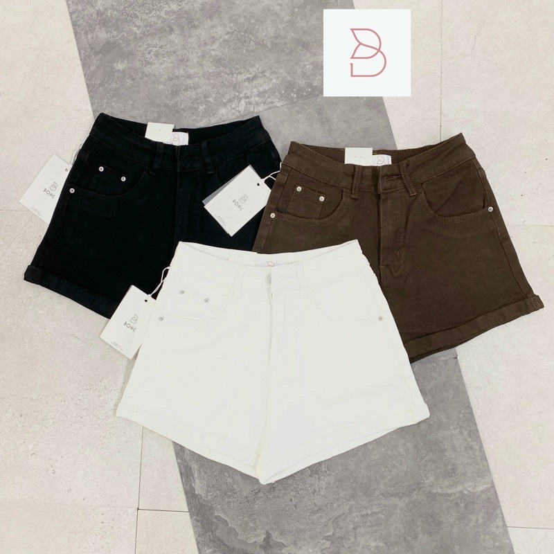 Quần short bò trơn co dãn, Quần đùi nữ vài jean cạp cao QS8393 - NhiNhi Shop