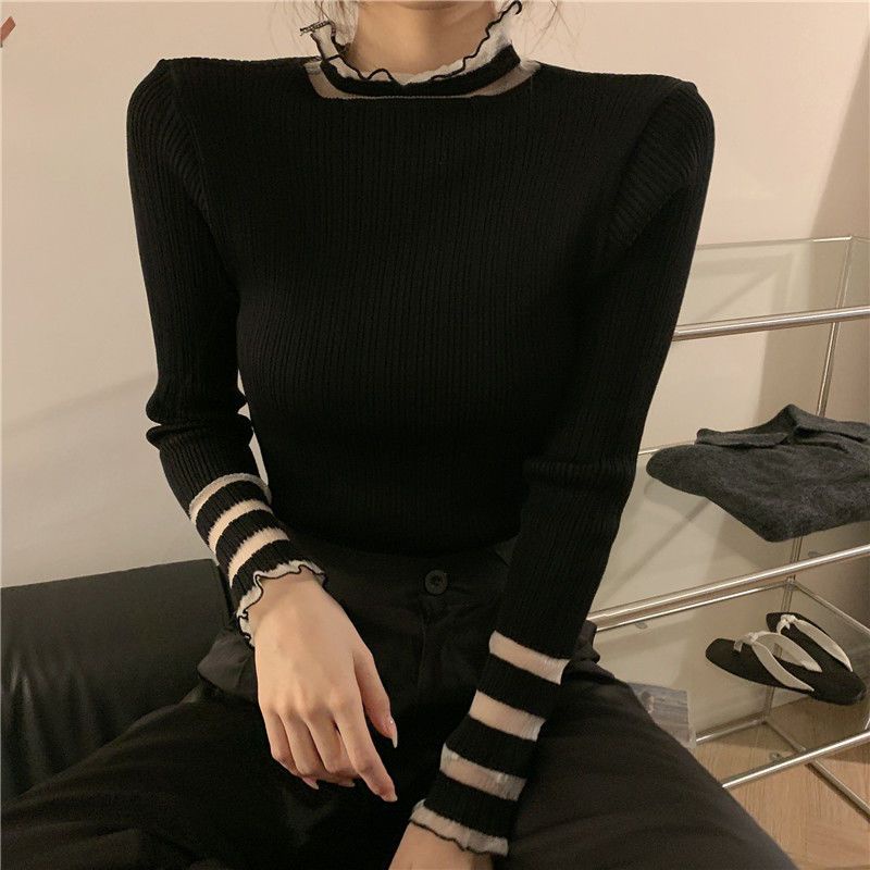 Áo Sweater Cổ Lọ Màu Đen Phong Cách Hàn Quốc Thời Trang Mùa Đông 2022