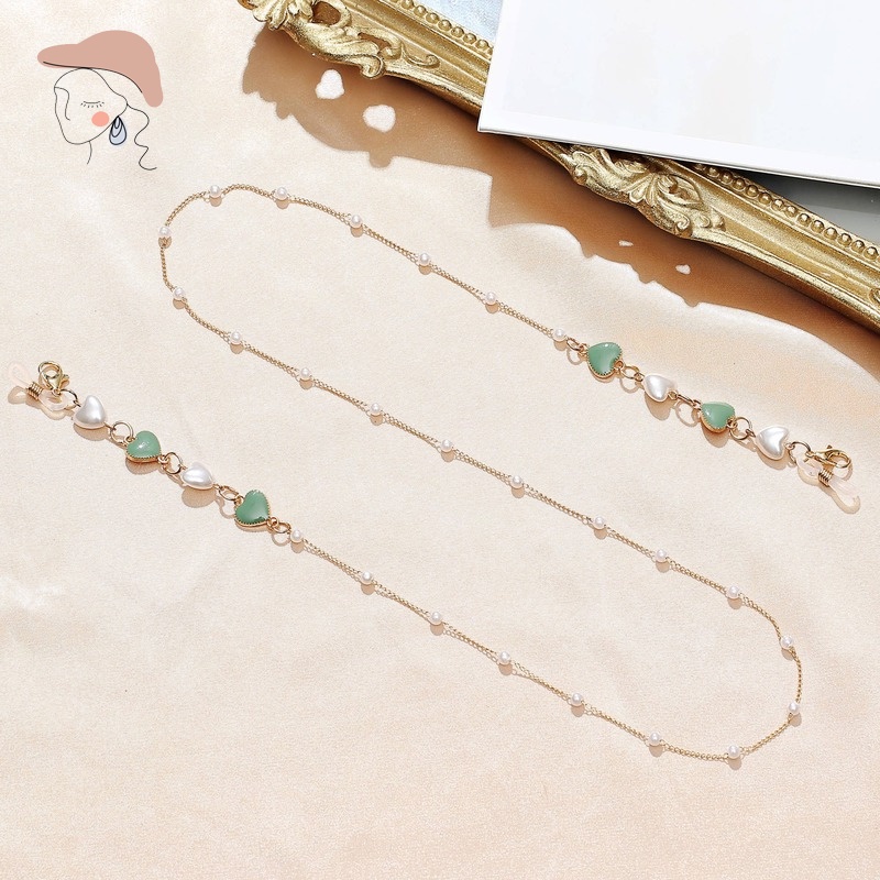 Dây Đeo Mắt Kính Hình Trái Tim Đính Ngọc Trai Nhân Tạo Thời Trang