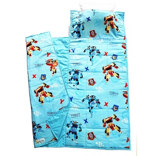 Túi ngủ cho bé đi học mùa hè SLEEPBABY hoạ tiết tobot biến hình, bộ nệm tiện ích cho trẻ em học mẫu giáo đến tiểu học