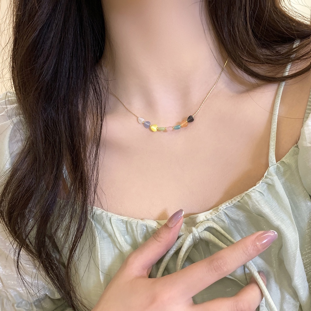 Vòng cổ Chuỗi Hạt Hình Trái Tim Nhiều Màu Thời Trang