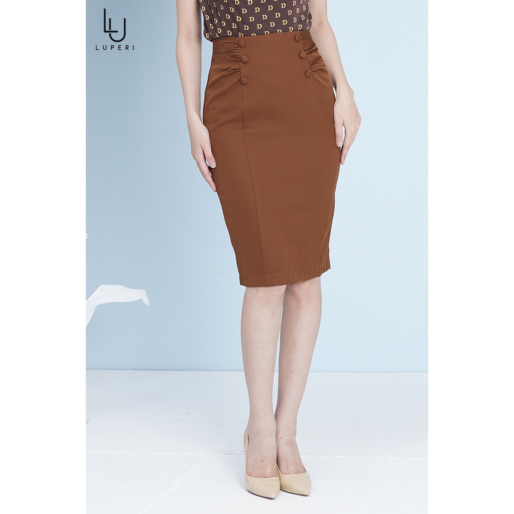 Chân Váy Bút Chì LUPERI Nhún Eo Kết Hợp Cúc Điệu Đà Nữ Tính LFCV5112