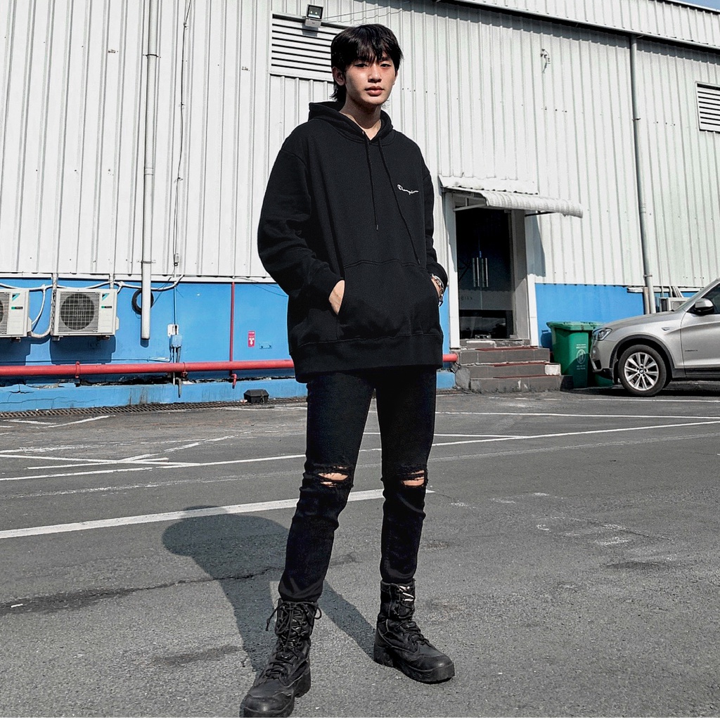 ☾∈Quần Jeans Nam Đen Rách Gối kiểu Form Dáng Skinny Đứng Ôm Chân Đẹp, Co giãn Tốt