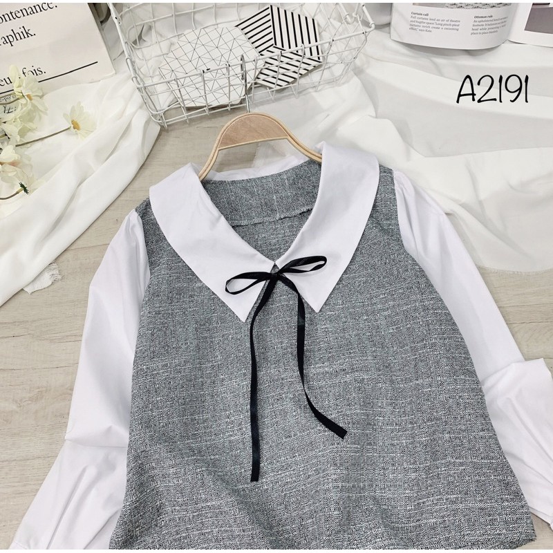 Áo dạ bố cổ sen phối sơmi