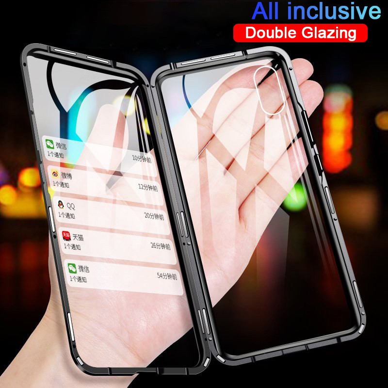 Ốp lưng điện thoại 360 kim loại cho iphone 7 8 6 6S Plus Ốp lưng hai mặt cho iPhone X XR XS 11 Pro MAX Ốp lưng bằng kính cường lực