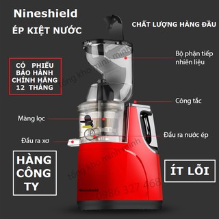 Máy ép trái cây, máy ép chậm nineshield, ép rau củ hoa quả, có phiếu bh chính hãng 12th