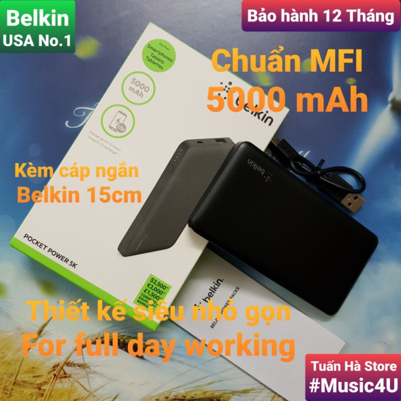 Sạc pin dự phòng Belkin Pocket Power 5000mAh cho Iphone 6 7 8 X 11 Pro Max Tuấn Hà Store