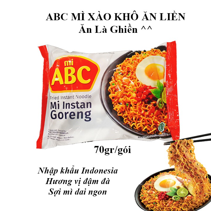 Mì Tôm Xào Khô Ăn Liền ABC INDONESIA Dai Ngon Đậm Đà 70gr