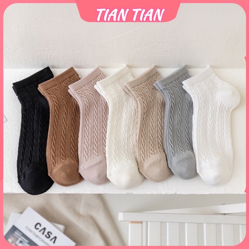 TIANTIAN T205 Vớ Cotton Cổ Thấp tất  nữ cổ ngắn Màu Trơn Đơn Giản Dễ Phối Đồ Phong Cách Nhật Bản Cho Nữ