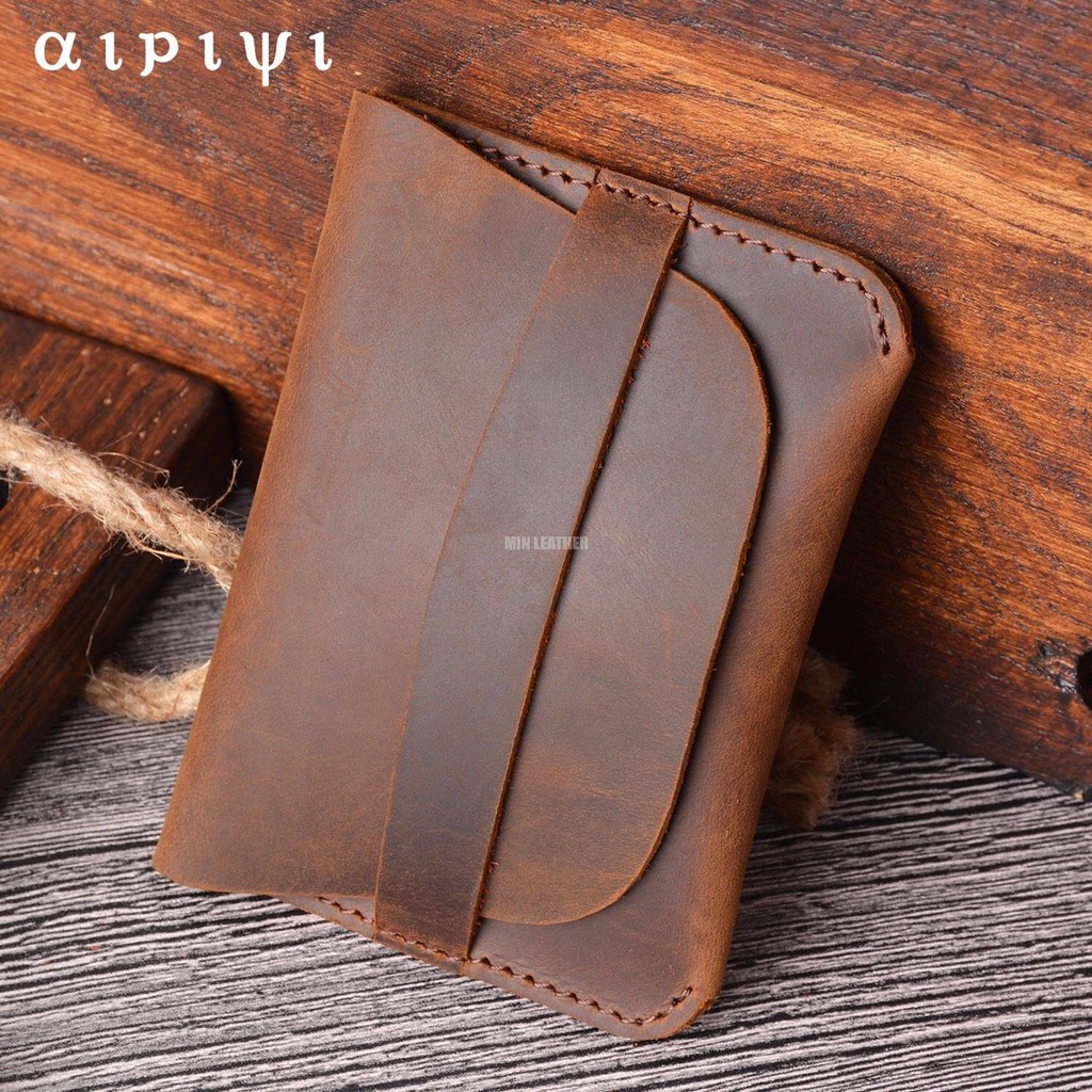 Ví nam da bò sáp ngựa điên nguyên miếng 100%_Khâu tay thủ công_V04_Min Leather