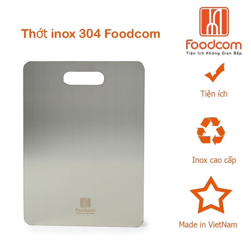 Thớt inox 304 cao cấp Foodcom kích thước 23x30 cm Không xước dăm - Chống ẩm mốc - Dễ dàng vệ sinh