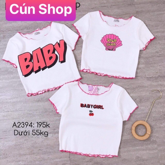 Áo croptop tay ngắn cuốn biên in chữ 3 mẫu chất vải cotton xịn LIKANO CRT40
