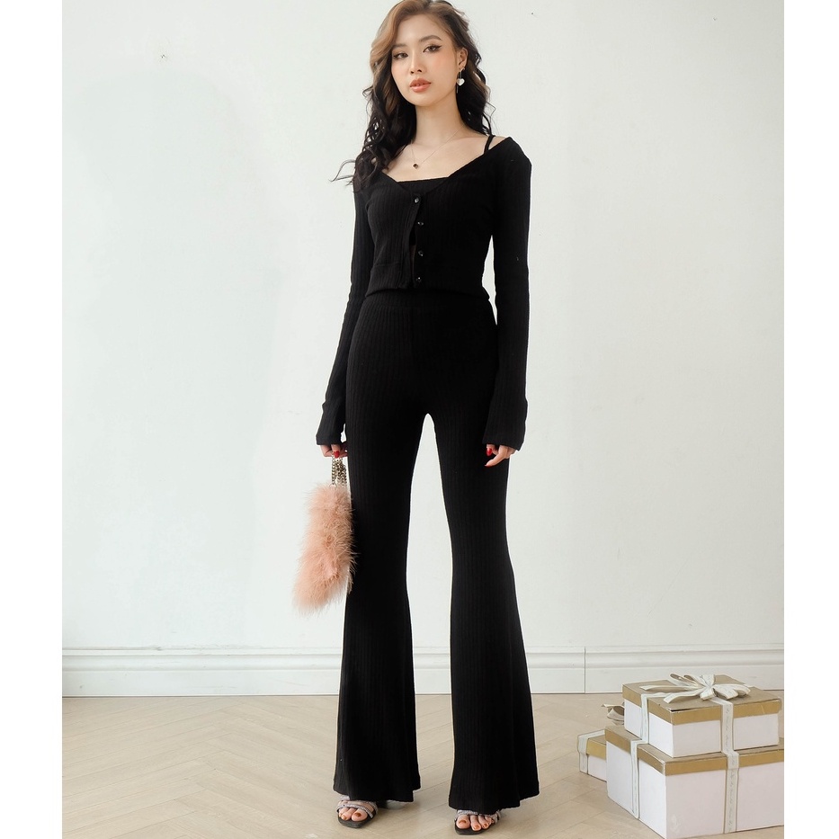 Quần loe len gân cạp cao thiết kế Christina Knit Flare Pants Mia Ritta Q389