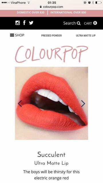 Son ColourPop của Mỹ xách tay .