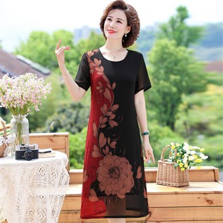 váy đầm dáng xoè✌Đầm voan mùa hè của mẹ trung niên 2020 mới phụ nữ và cao tuổi rộng rãi quý phái 50