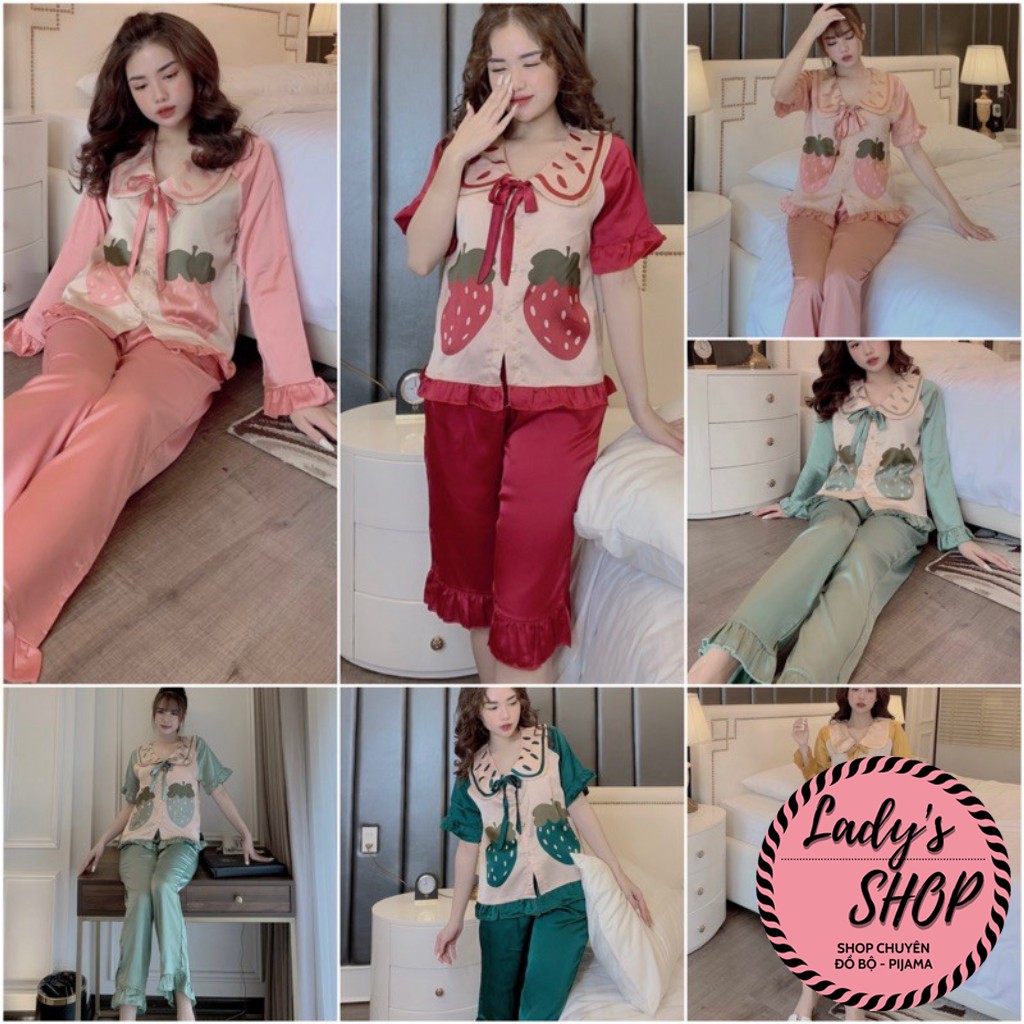 Bộ Lụa Satin Thiết Kế Hoạ Tiết Quả Dâu 🌸 Bộ Đồ Lụa Pijama [HÀNG ĐẸP CHUẨN] | BigBuy360 - bigbuy360.vn