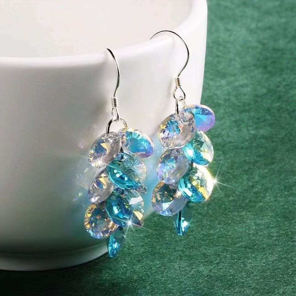 Bông Tai Mạ Bạc 925 Nhiều Lớp Đính Pha Lê Lấp Lánh Màu Sắc Thời Trang Cho Nữ