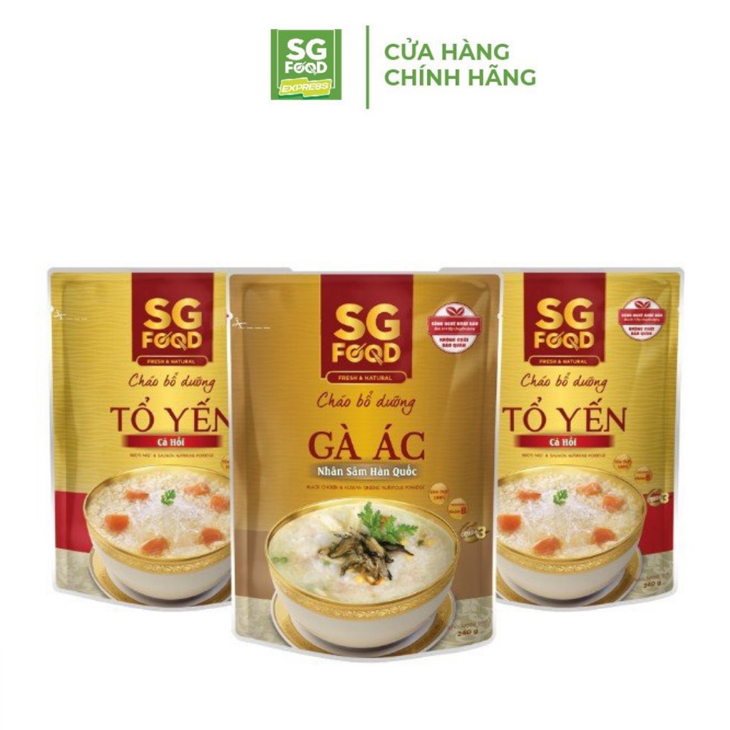 Combo 3 Cháo Bổ Dưỡng 240g 2 Tổ Yến Cá Hồi, 1 Gà Ác  Sài Gòn Food