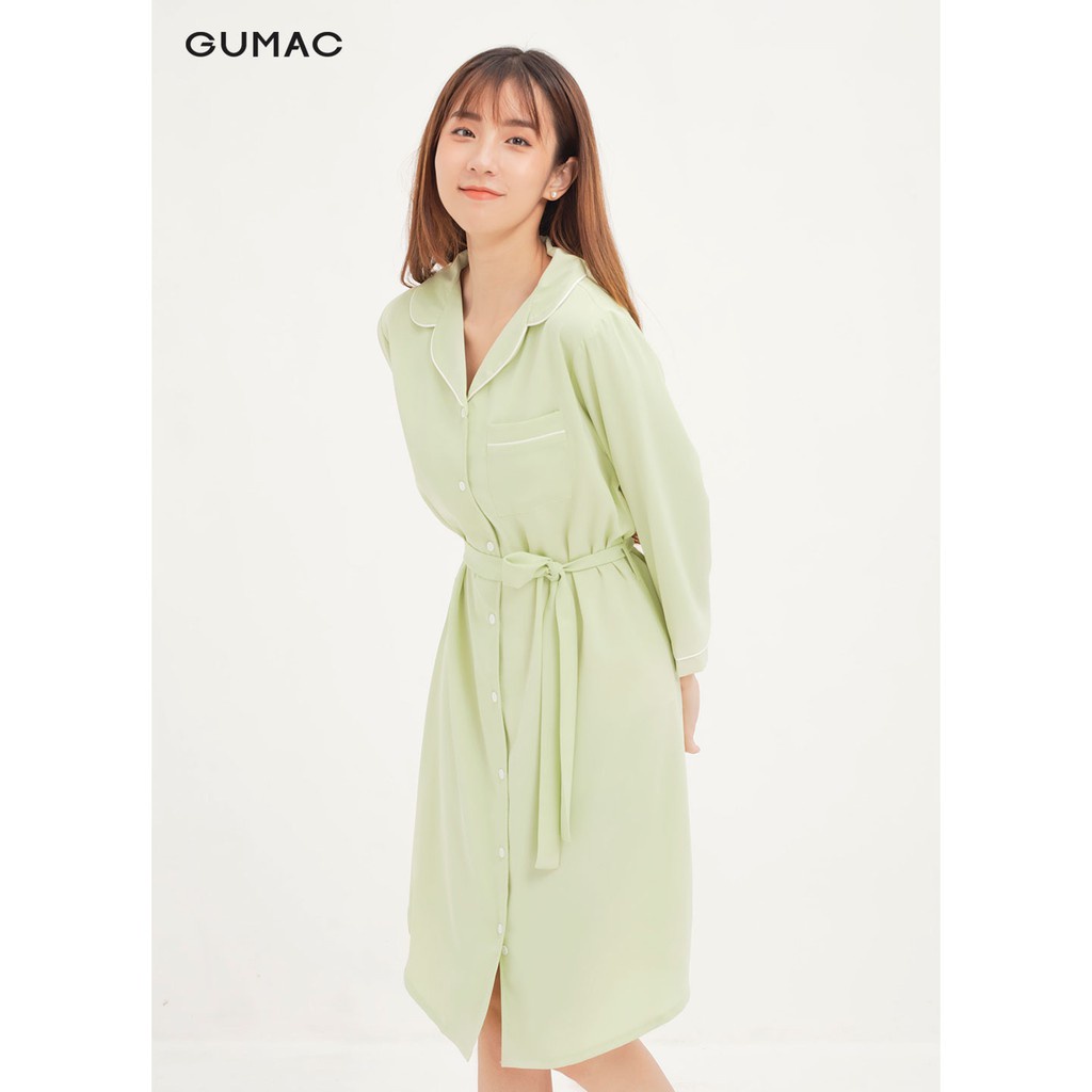 Váy ngủ pyjama nữ GUMAC form suông, màu Xanh - Xám đủ size DA12128