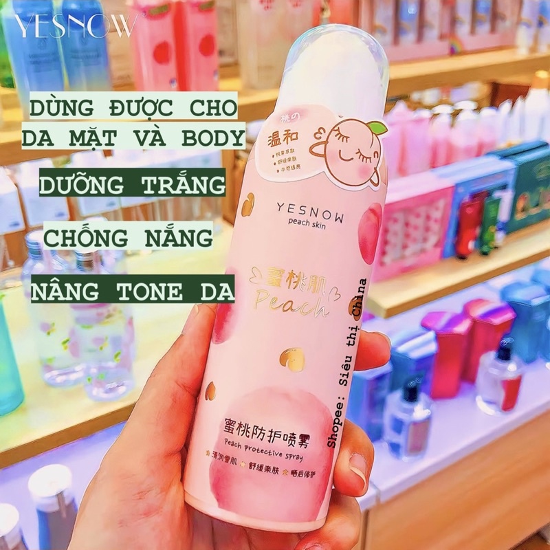 Xịt Chống Nắng Nâng Tone Da Đào YESNOW PEACH Dưỡng Trắng Bảo Vệ Da Kiềm Dầu Chống Nước Kem Sữa Chống Nắng Body