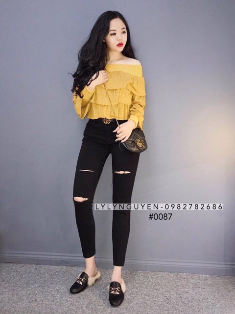 Quần jeans đen lành và rách gối 130k