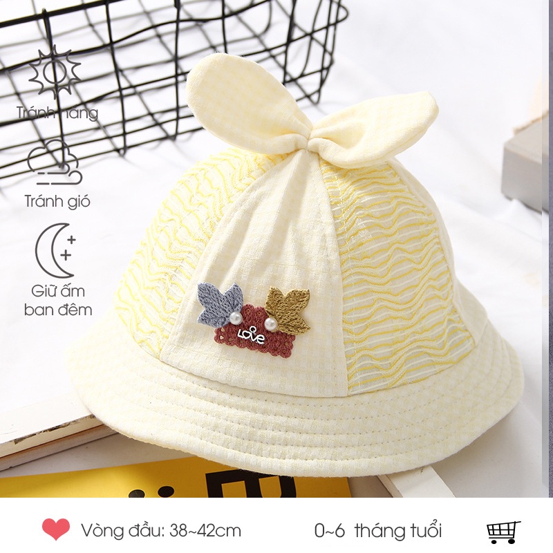 Nón cho bé gái sơ sinh từ 0-6 tháng PocoHome, mũ rộng vành chồng nắng có dây cột phong cách dễ thương đáng yêu HOT