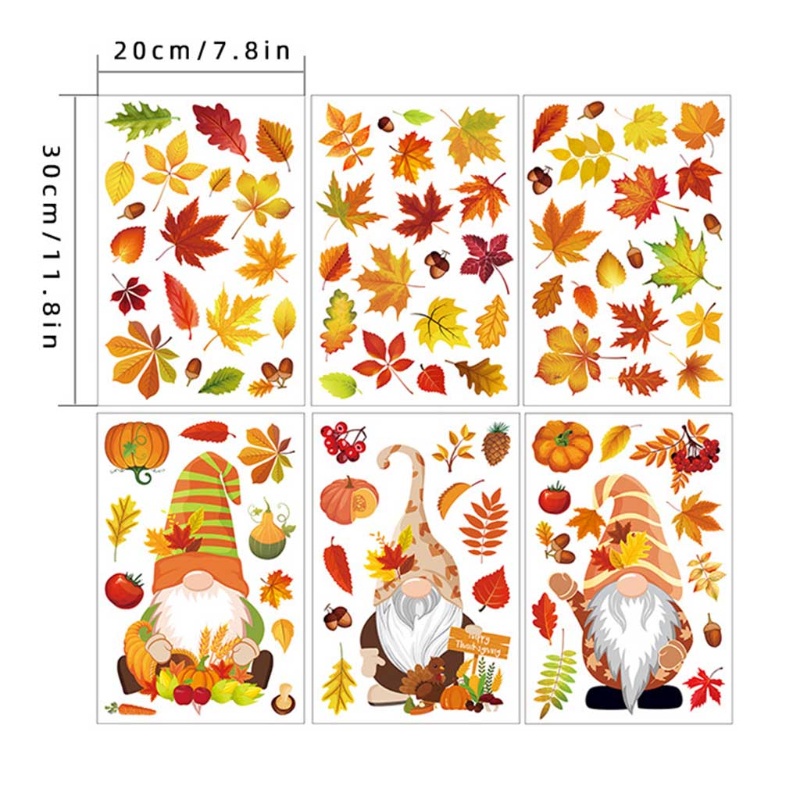 Set 6 Tấm Đề Can Tĩnh Điện Dán Kính Cửa Sổ Lễ Tạ Ơn Mùa Thu Hình Lá Phong Bí Ngô Mùa Thu