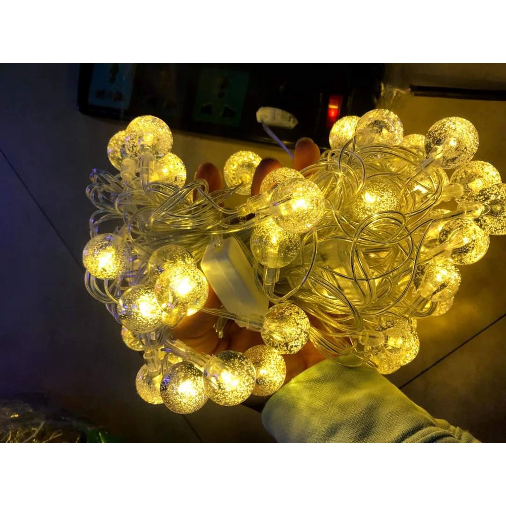 Đèn LED bi CHERRY,Đèn led bọt biển Bọt Nước 8m 50 bóng trang trí quán Cafe, nhà cửa, quán ăn, ánh sáng vàng