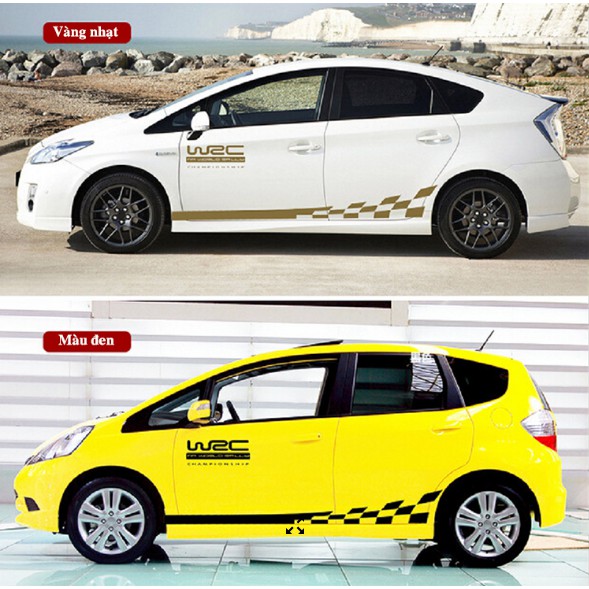 Tem dán sườn xe ô tô WRC sọc Caro phong cách thể thao.