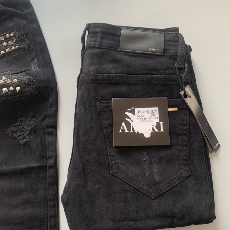 Quần Jean Denim Nam Đen Pha Tag Đá Bạc Rách Xước Bản Đẹp