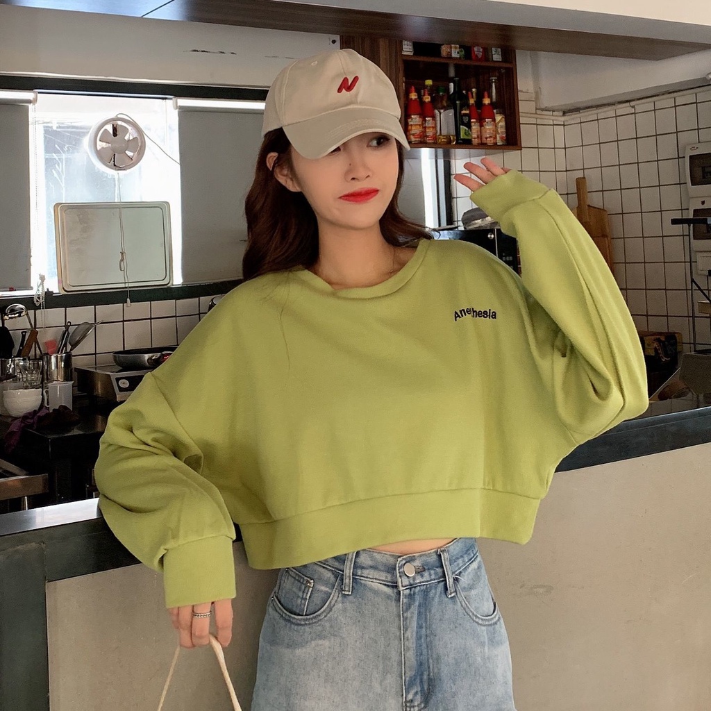 Áo Sweater Cotton Mỏng Tay Dài Dáng Rộng Phong Cách Chic Hồng Kông Cá Tính Cho Nữ