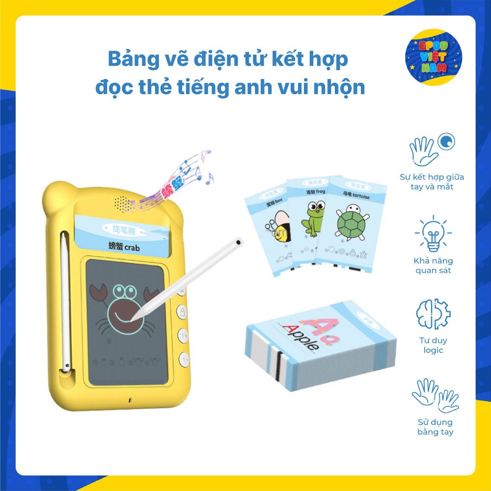 Bảng vẽ điện tử với âm thanh vui nhộn kết hợp đọc thẻ tiếng anh giáo dục sớm cho trẻ - Epod