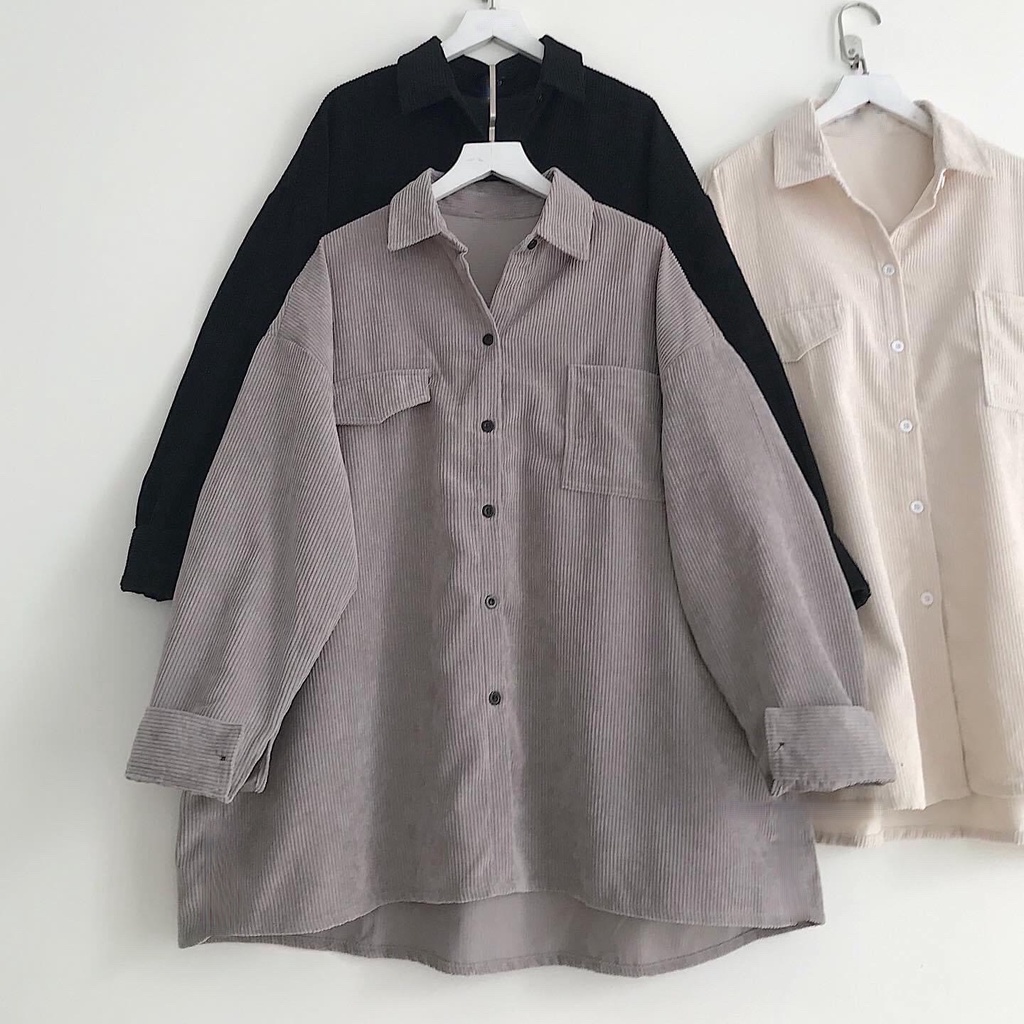 Áo sơ mi nữ Lylyshop Unisex, kiểu áo sơ mi form siêu rộng chất nhung tăm dày dặn mặc đi học đi chơi