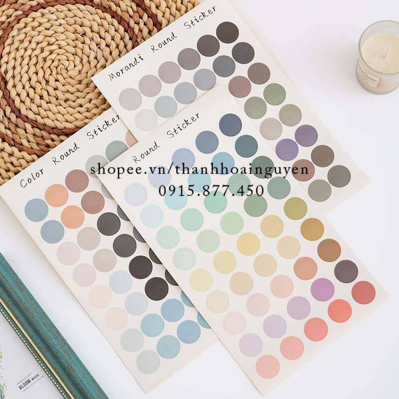 Bộ 48 miếng dán tường hình tròn màu pastel trang trí ảnh ( set miếng dán giấy , dán poster thẻ )