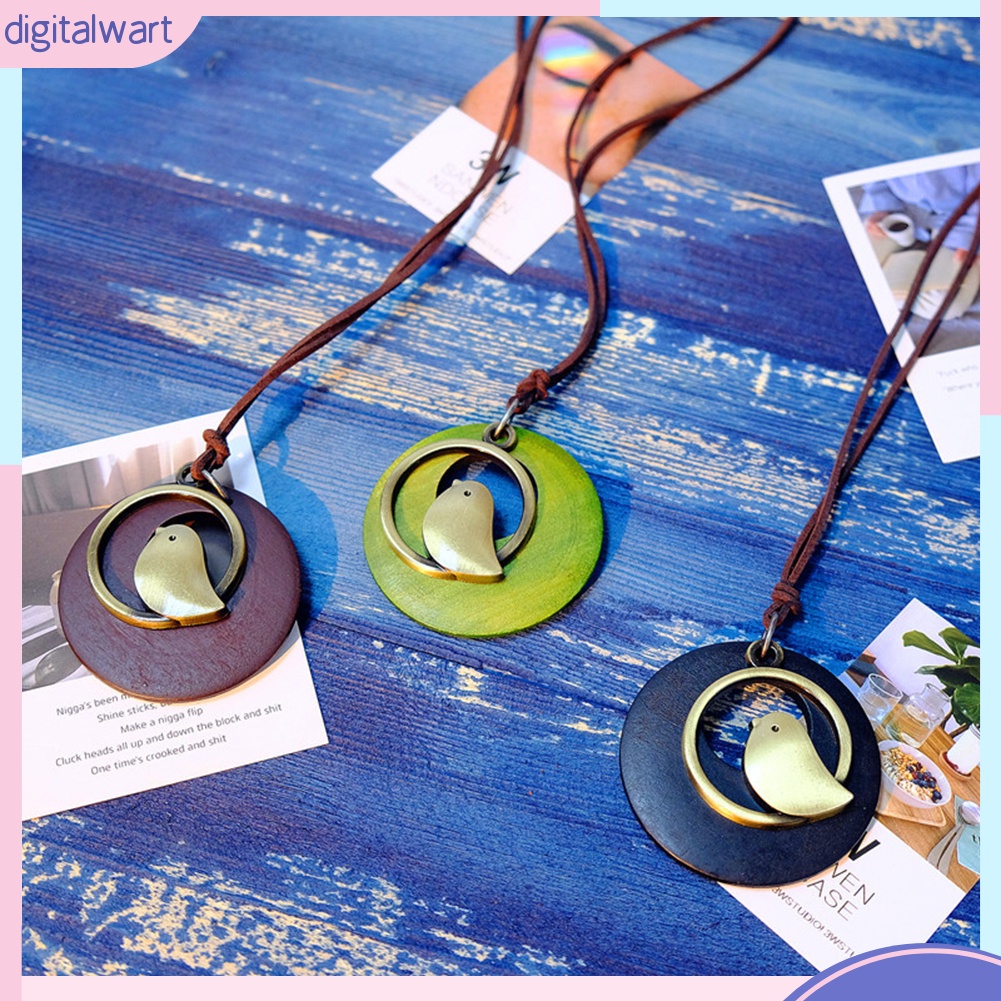 Dây Chuyền Mặt Gỗ Tròn Họa Tiết Chim Độc Đáo