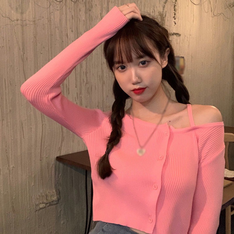 Áo Cardigan Dệt Kim Tay Dài Thiết Kế Lệch Vai Quyến Rũ Cho Nữ | BigBuy360 - bigbuy360.vn