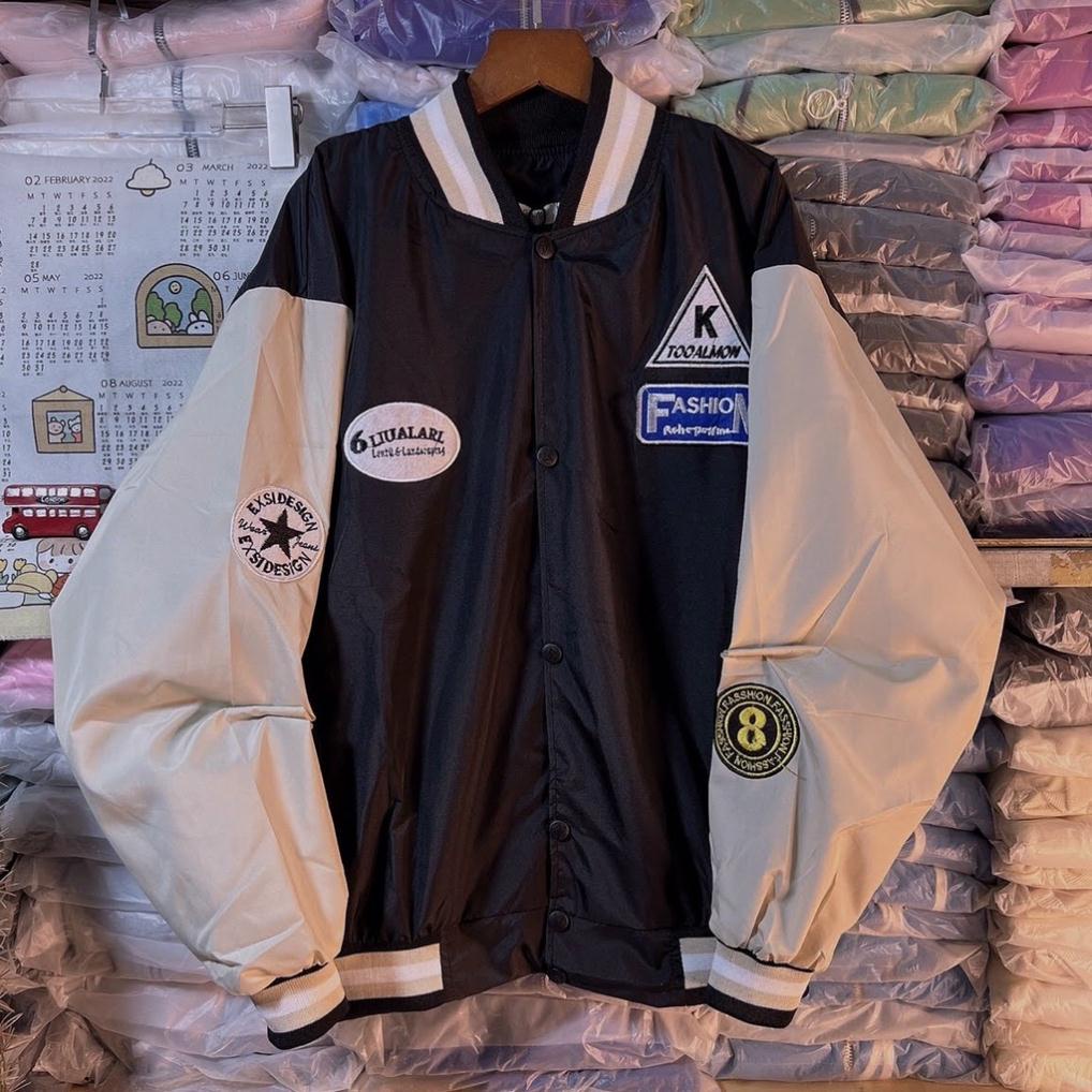 Áo khoác bomber dù nam nữ form rộng thêu T.H ảnh thật