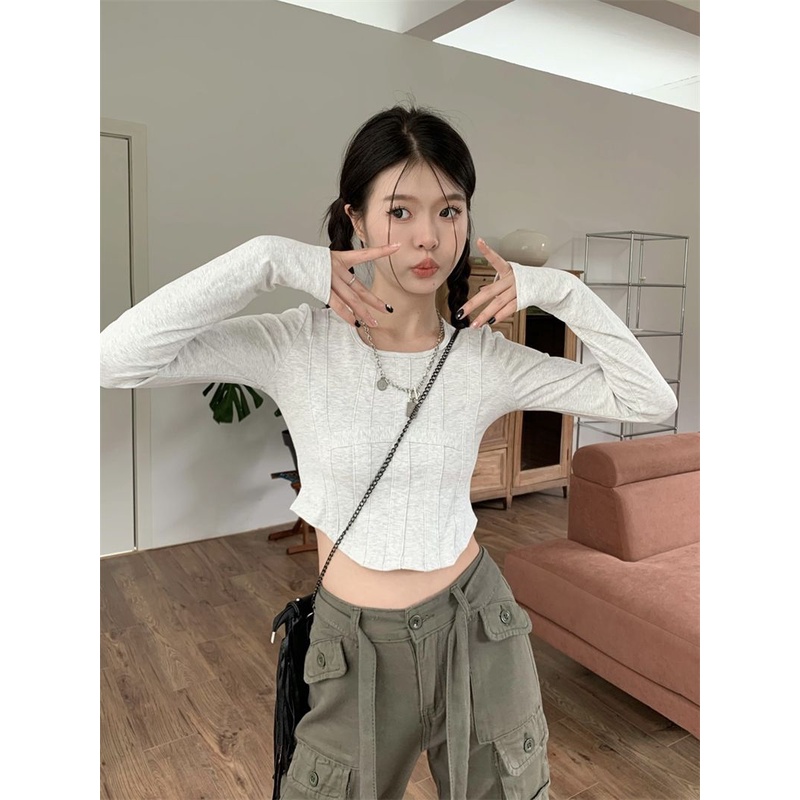 Áo thun croptop tay dài dáng ôm thời trang quyến rũ cho nữ