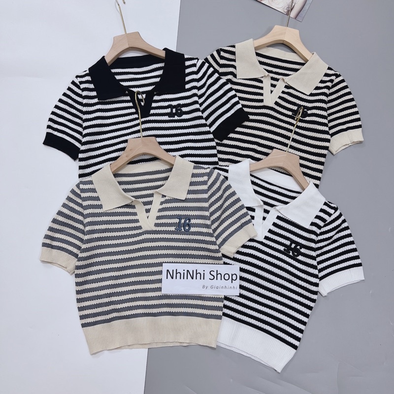 Áo polo len kẻ ngang thêu số 16 siêu đẹp AL7820 - NhiNhi Shop