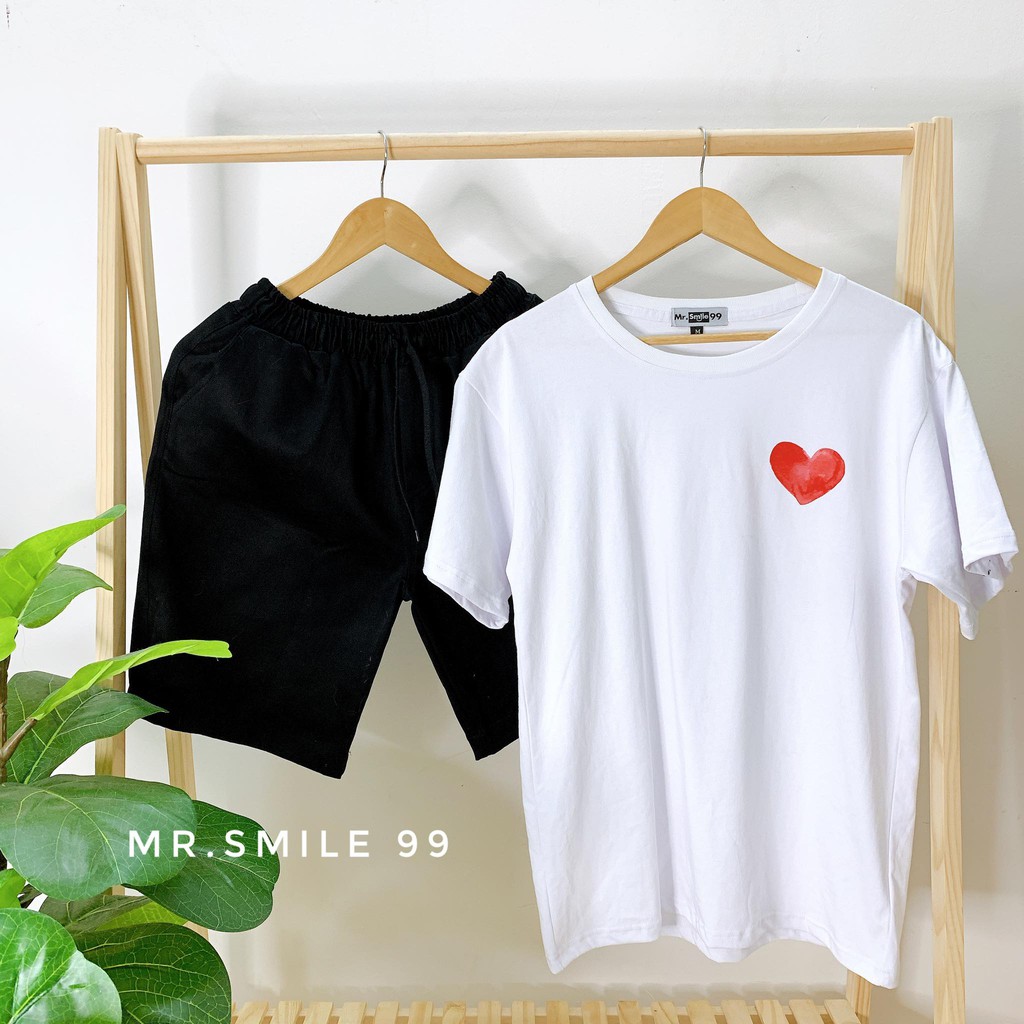 [Hình Thật] Áo Thun Basic Trái Tim Nam Nữ Tay Lỡ Form rộng Unisex Mr.Smile 99 Shop