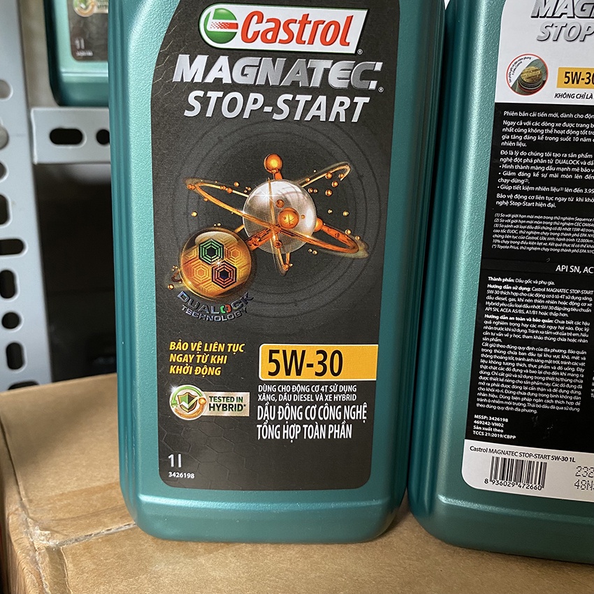 Dầu nhớt ô tô 5W30 Castrol Magnatec chai 1l: nhớt ô tô Castrol tổng hợp toàn phần cho máy xăng, dầu diesel và xe hybrid