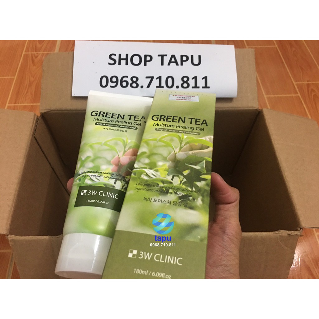 {Chính hãng - Ảnh thật} Gel tẩy da chết trà xanh 3W CLINIC Green tea Moisture Peeling 180ML