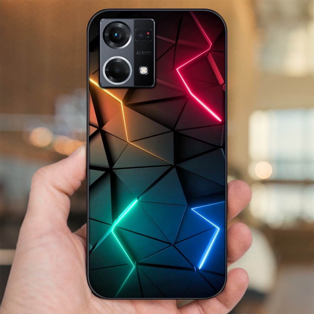 Ốp lưng Oppo Reno 8 4G viền đen in hình hoạ tiết 3D