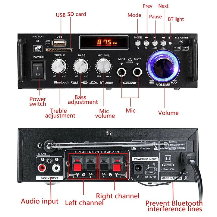 Âm Ly Bluetooth Karaoke Mini Amly 12V 220V Đánh Chim Đêm