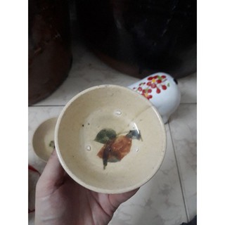 Chén chấm sành vẽ bông kiểu xưa