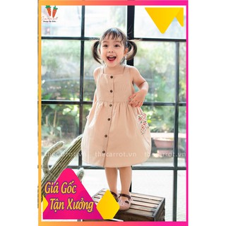 Váy cotton nâu tây túi hoa