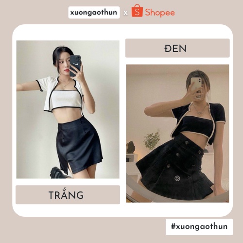 Set áo thun croptop kèm quây ngực Bộ croptop nữ đi viền mix áo ống lót trong phong cách Hàn Quốc