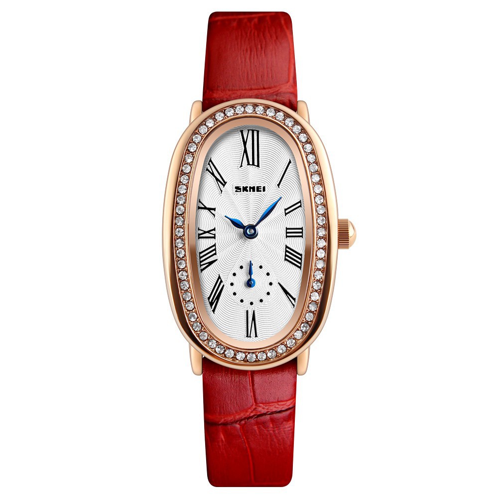 ĐỒNG HỒ NỮ SKMEI 1292, DÂY DA CAO CẤP, MẶT HÌNH OVAL, ĐÍNH ĐÁ Bán lẻ giá sỉ