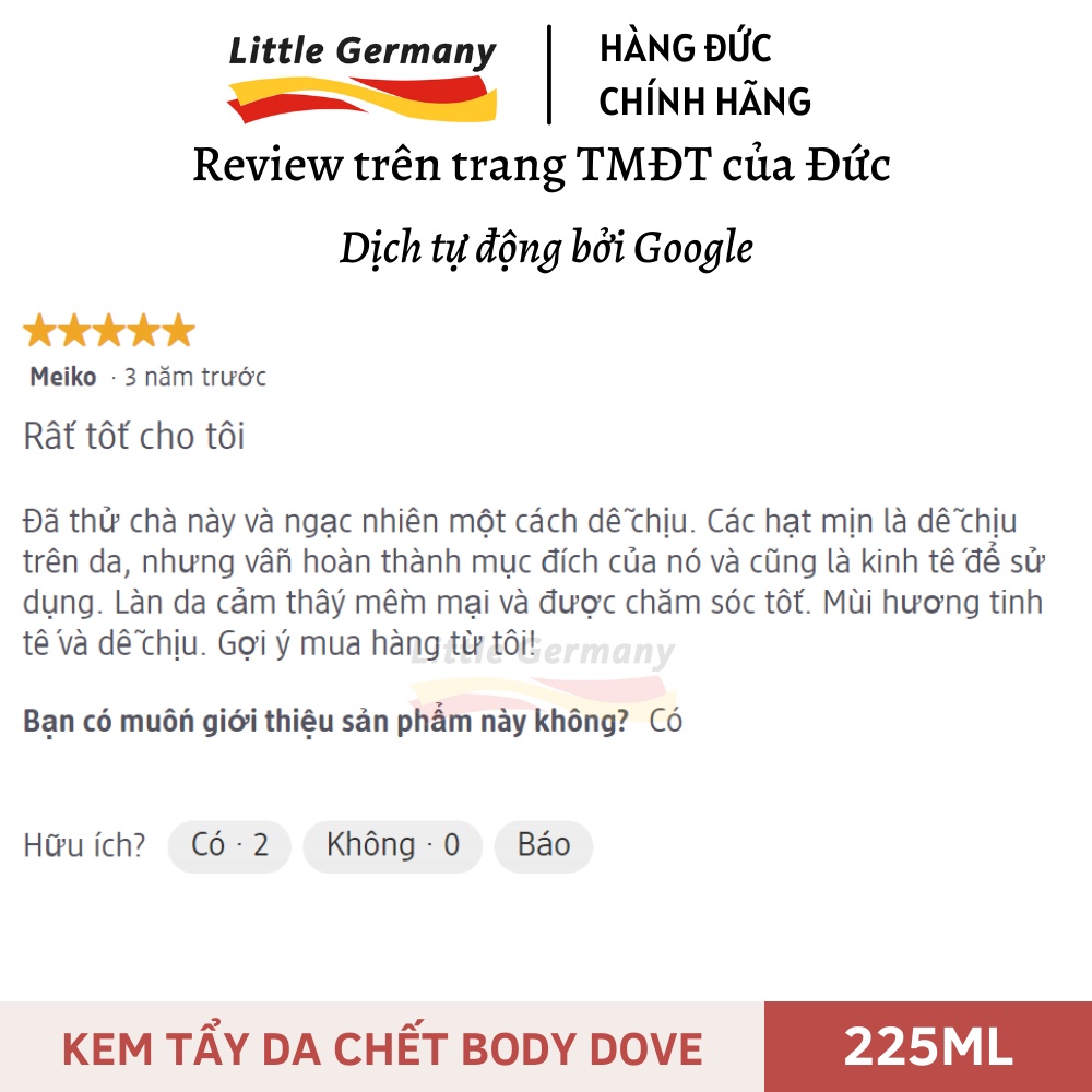 Kem Tẩy Da Chết Toàn Thân Dove Exfoliating Body Polish - Hàng Đức 225ml - Dành Cho Mọi Loại Da, Dưỡng Trắng Da, Mờ Thâm