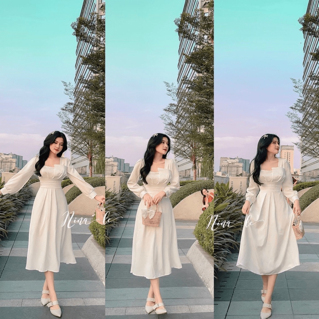 [Mẫu Mới]Đầm Nữ Cổ Kiểu Thiết Kế Sang Trọng Quyến Rũ Dáng Xòe Thời Trang